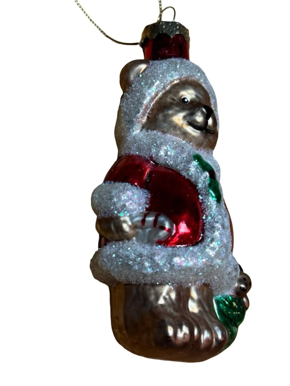 Festive Red Bear Ornament with Sparkle Trim - Unbranded